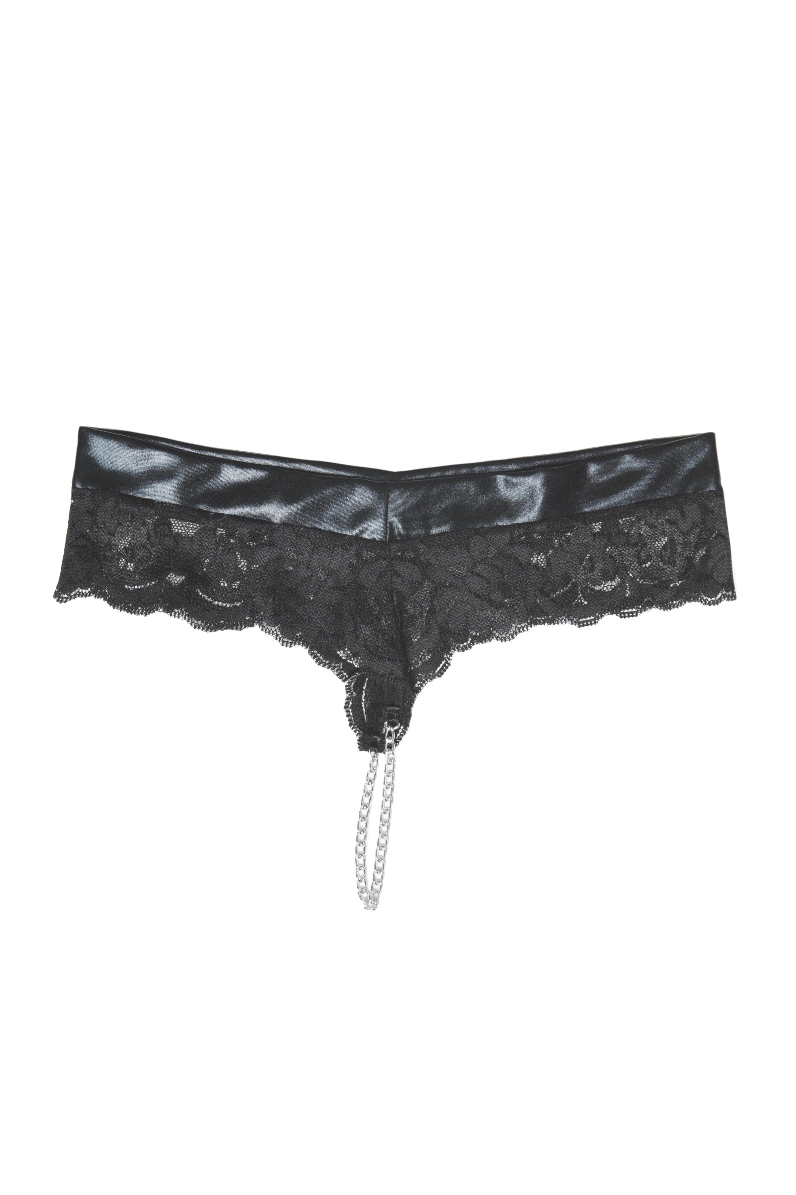 1 PC. Low Rise Wetlook & Scallop Lace Panty W/ Chain Crotch Detail