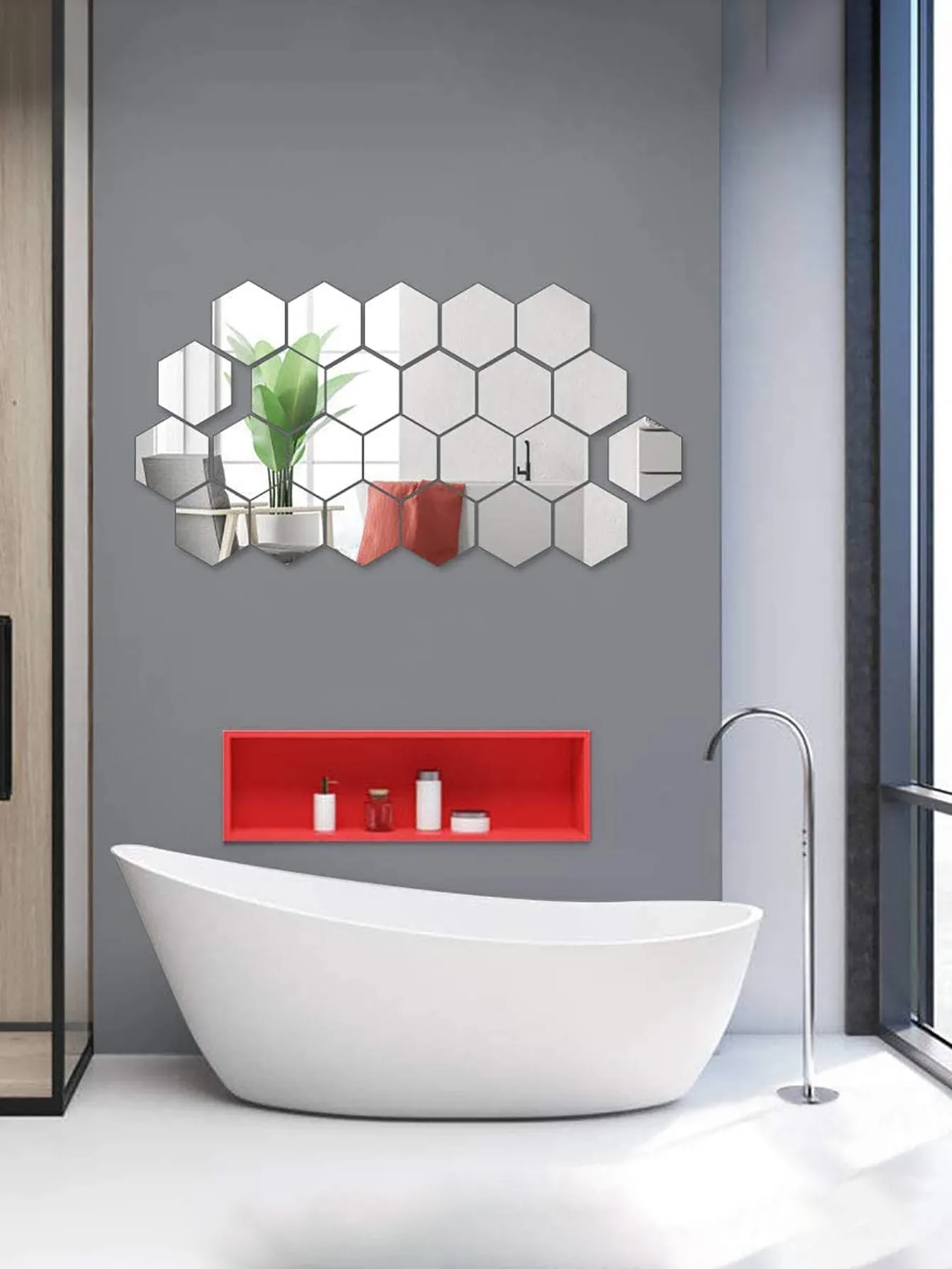 12pcs Hexagon Mirror Wall Sticker