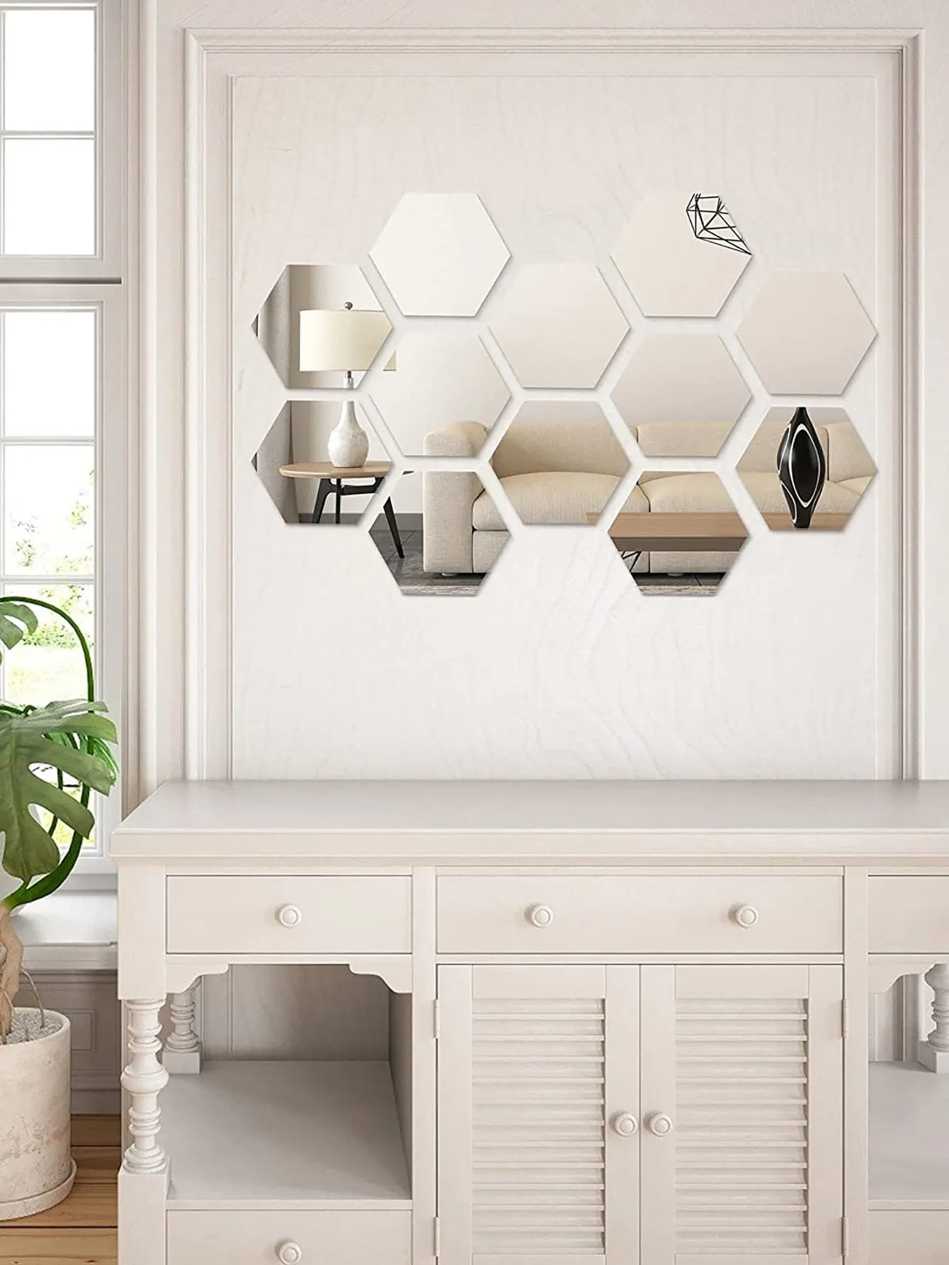 12pcs Hexagon Mirror Wall Sticker