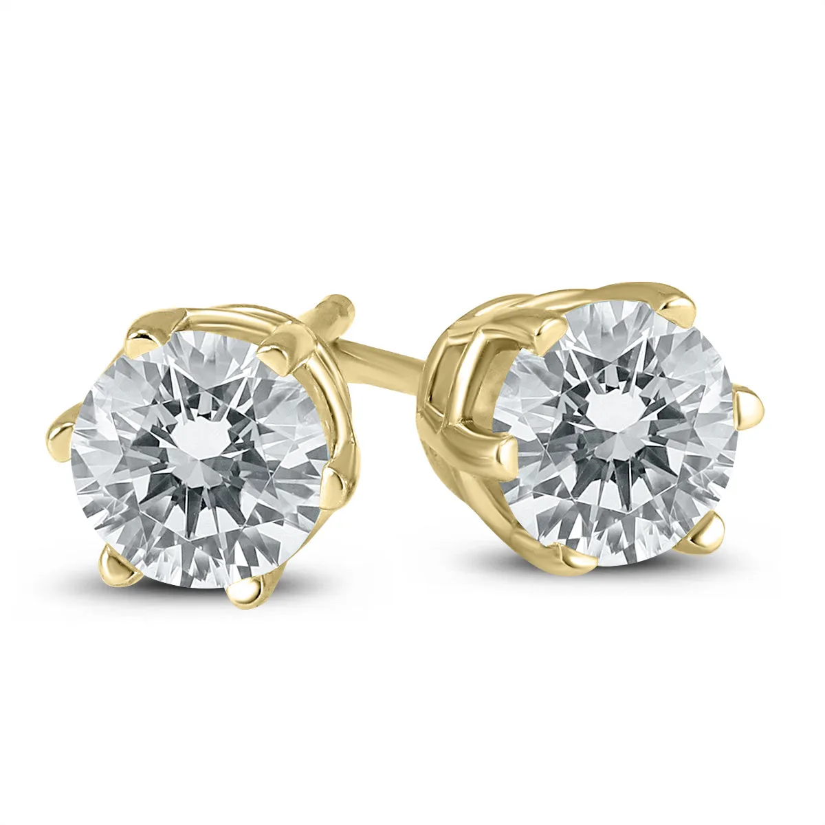 1/4 Carat Tw 6 Prong Round Diamond Solitaire Stud Earrings In 14K Yellow Gold