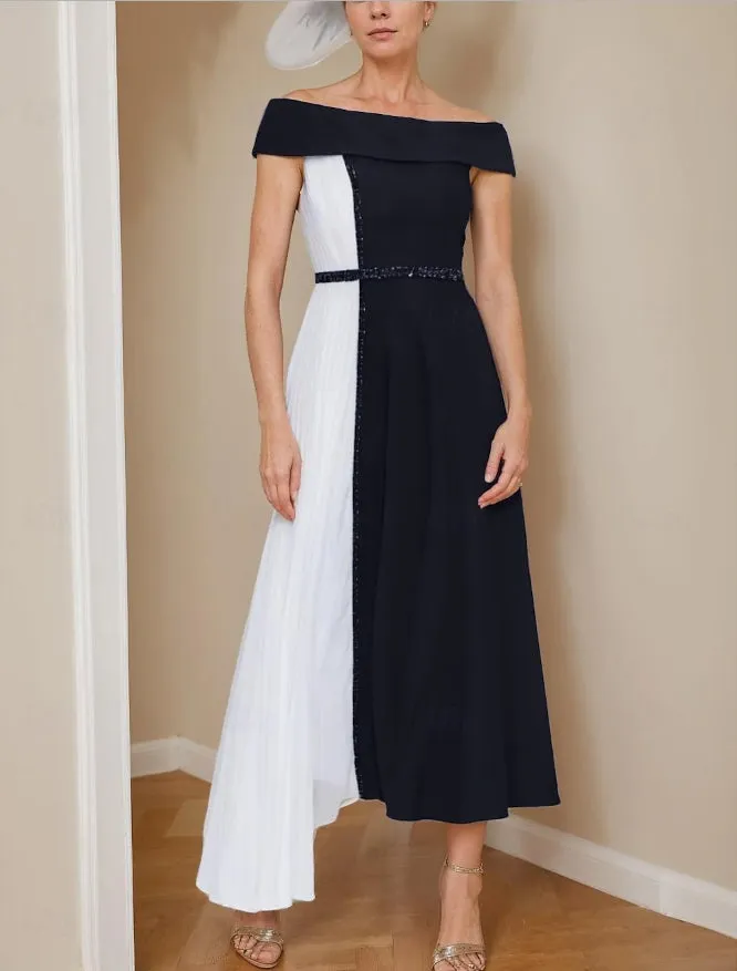 A-Line Mother of the Bride Dress Formal Wedding Guest Elegant V Neck Tea Length Chiffon with Sash / Ribbon