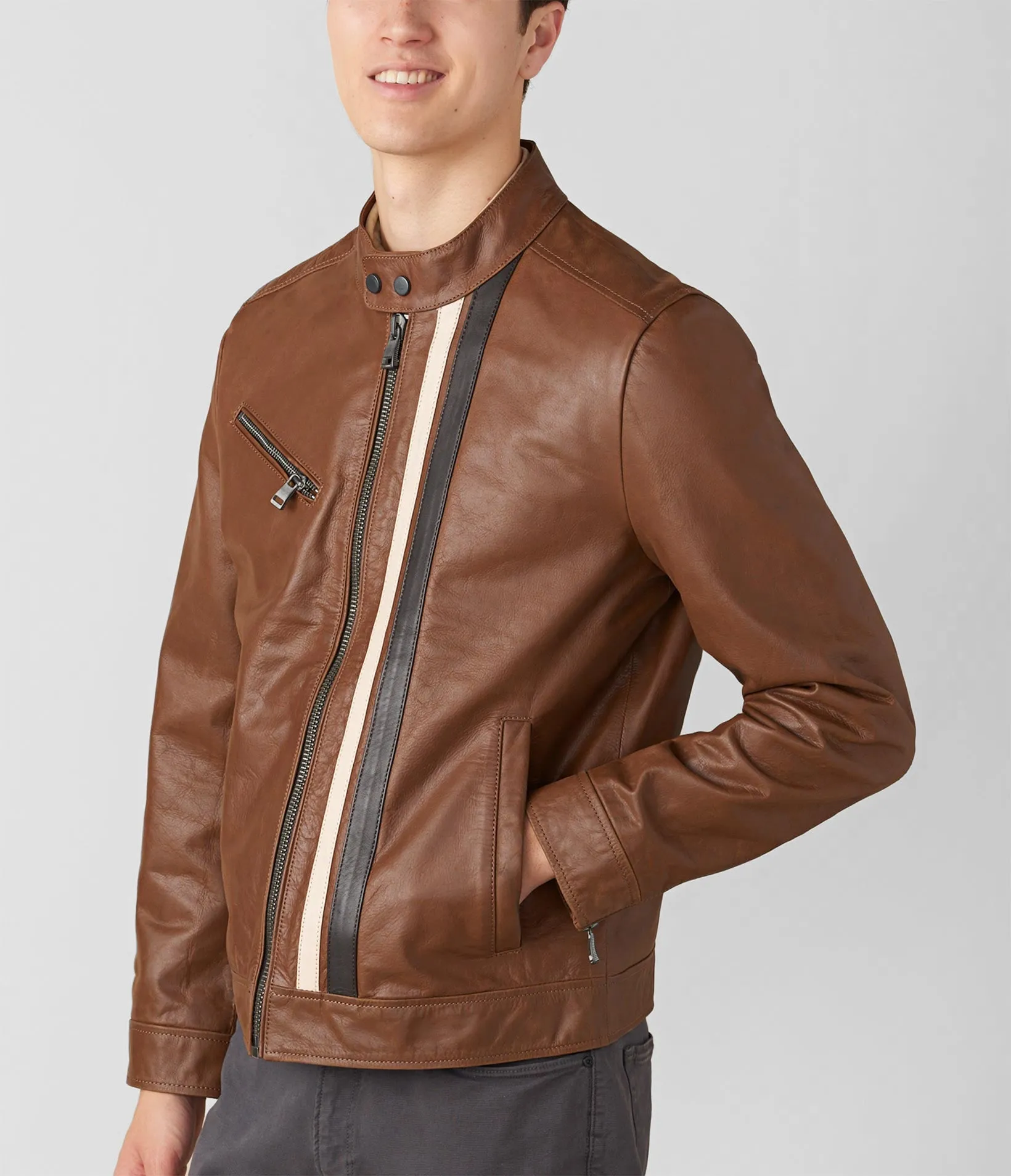 Adam Leather Jacket With Multi Stripe