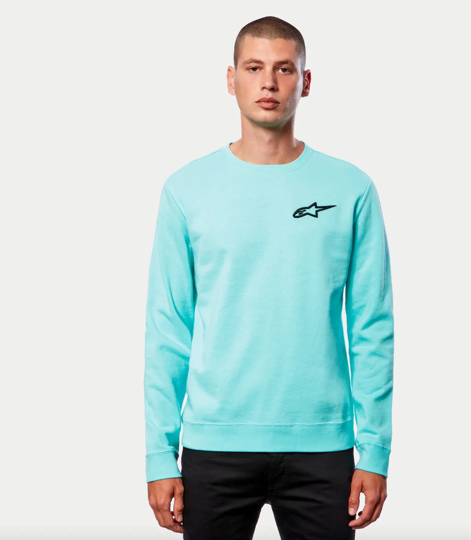 AGELESS CHEST CREW FLEECE -AQUA-