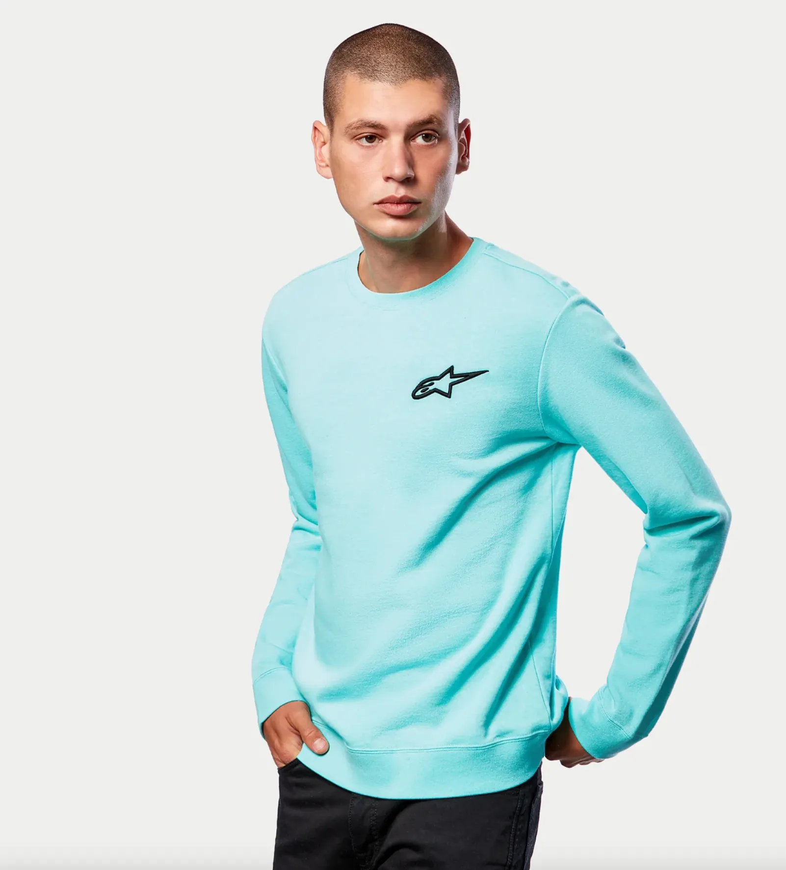 AGELESS CHEST CREW FLEECE -AQUA-