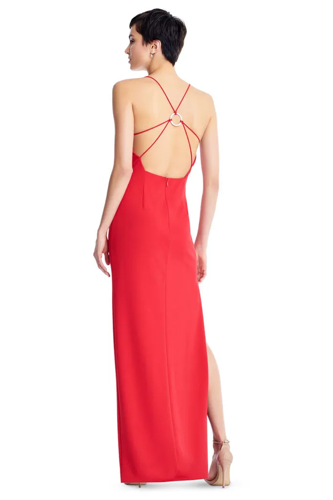 AIDAN MATTOX-RED SCUBA CREPE COLUMN GOWN