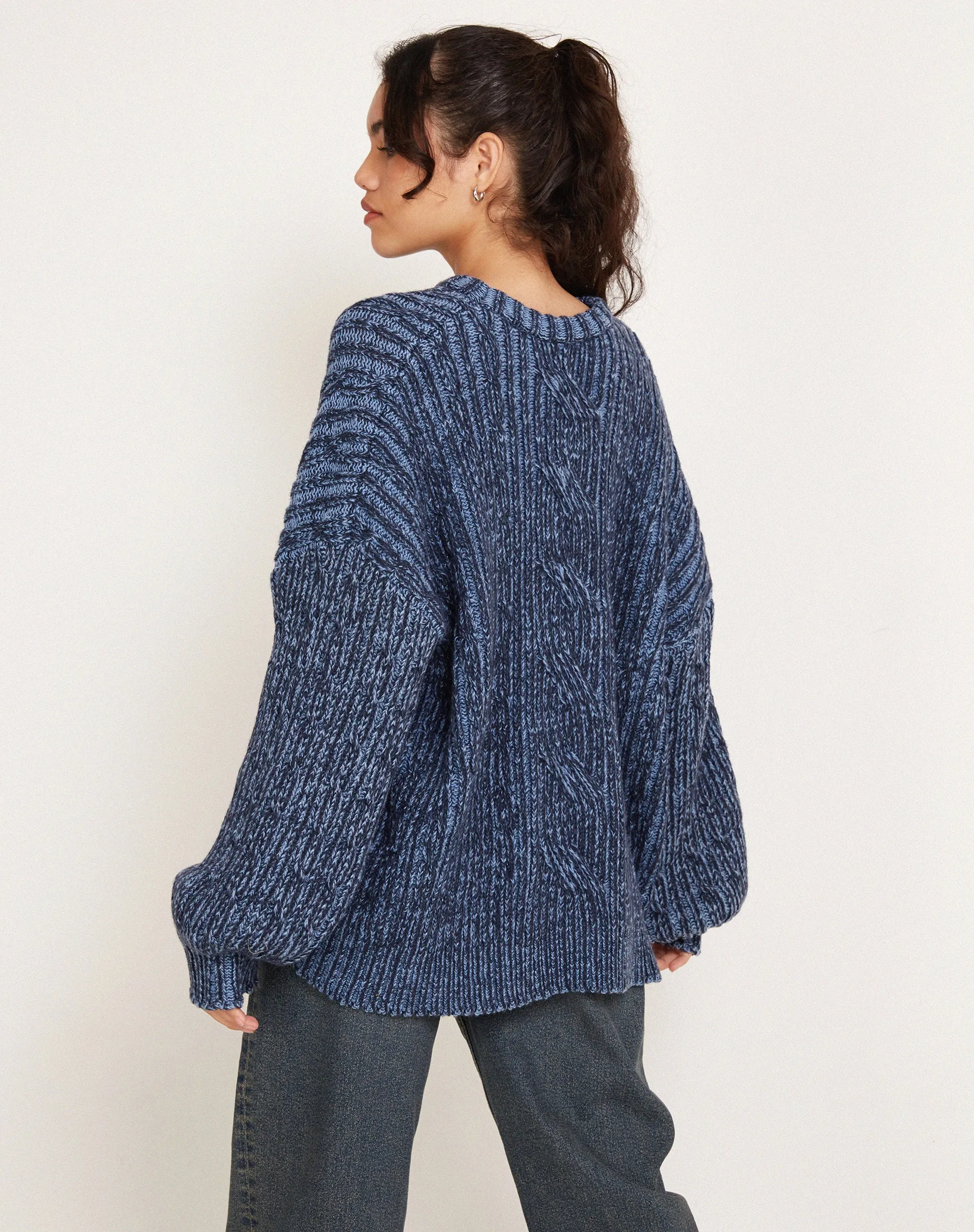 Amieta Knitted Jumper in Two Tone Blue