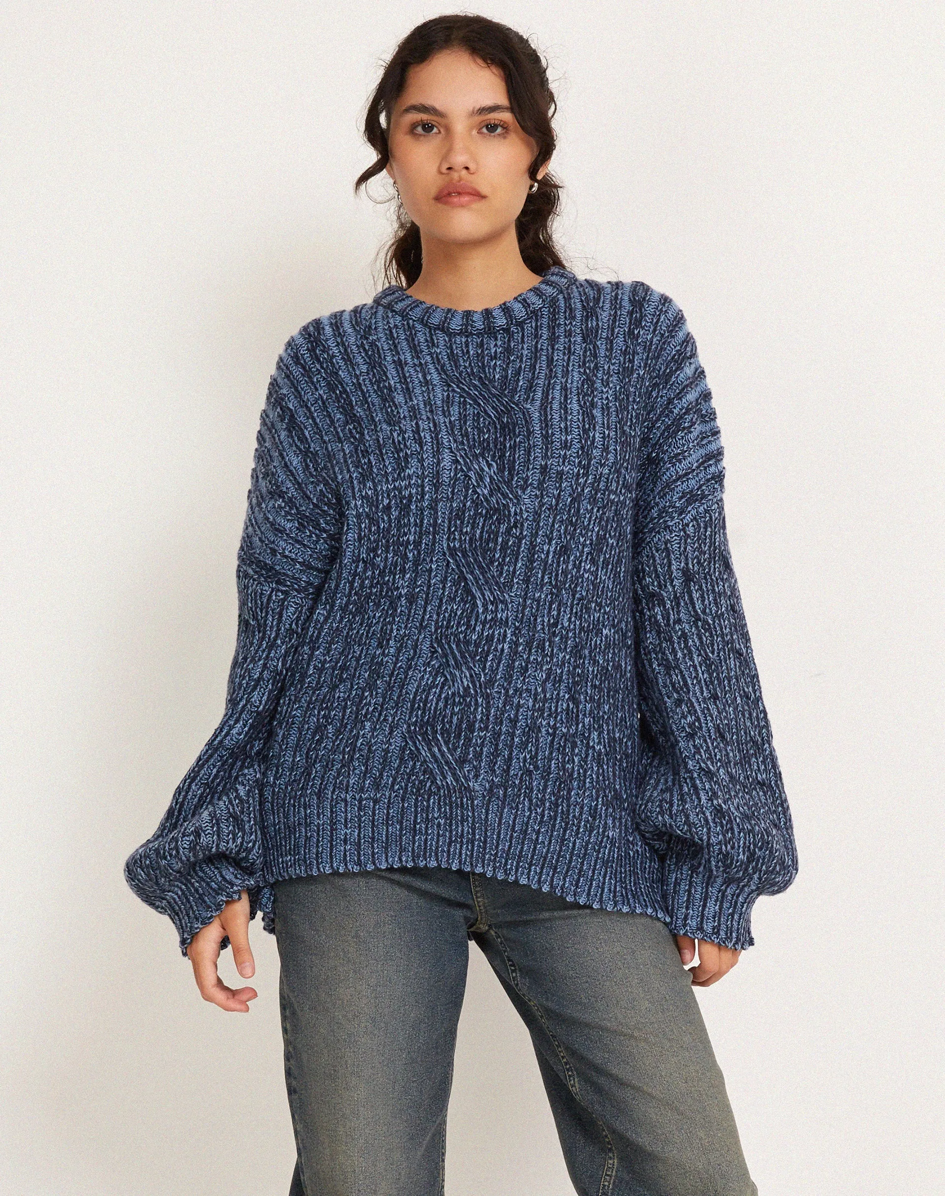 Amieta Knitted Jumper in Two Tone Blue