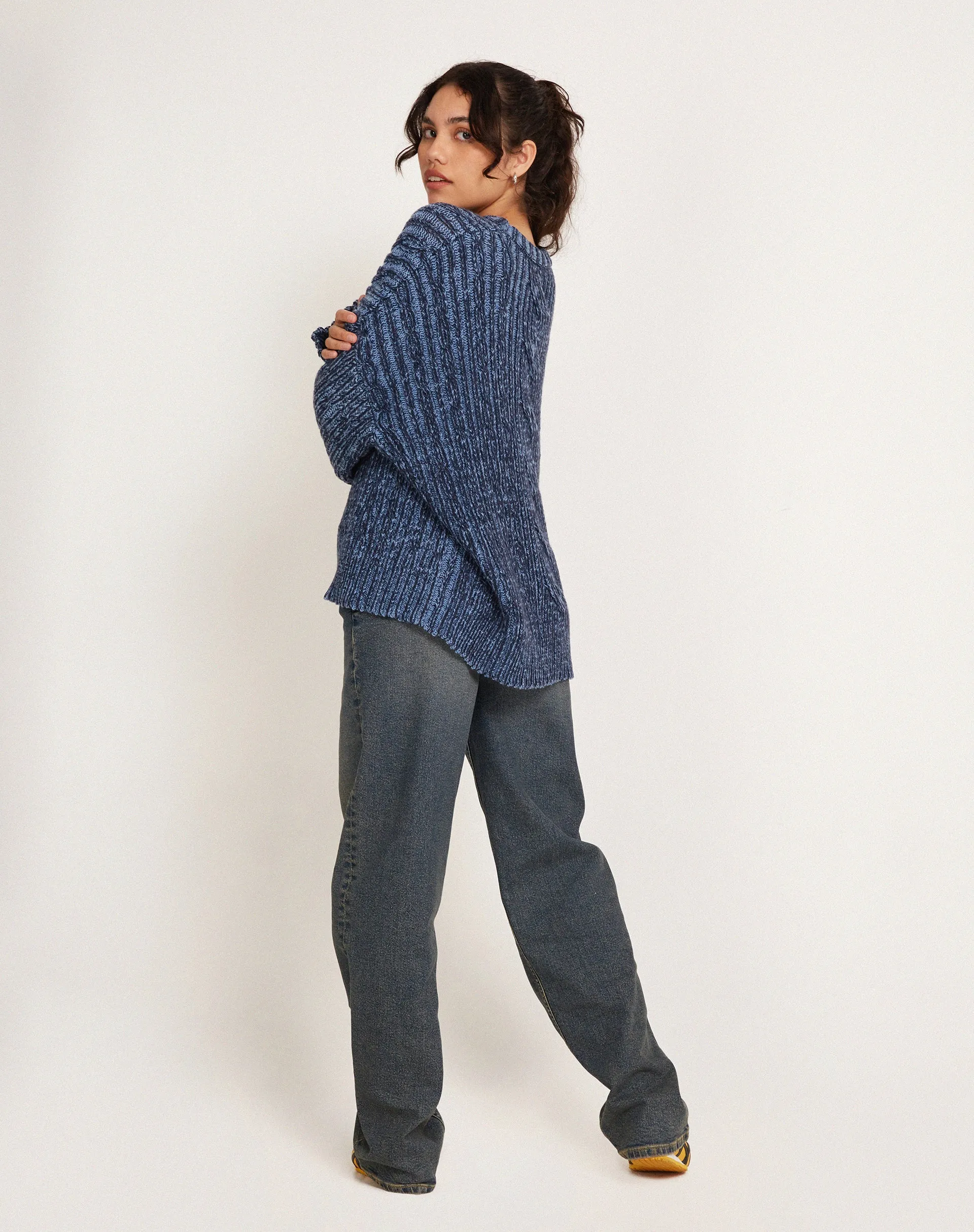 Amieta Knitted Jumper in Two Tone Blue