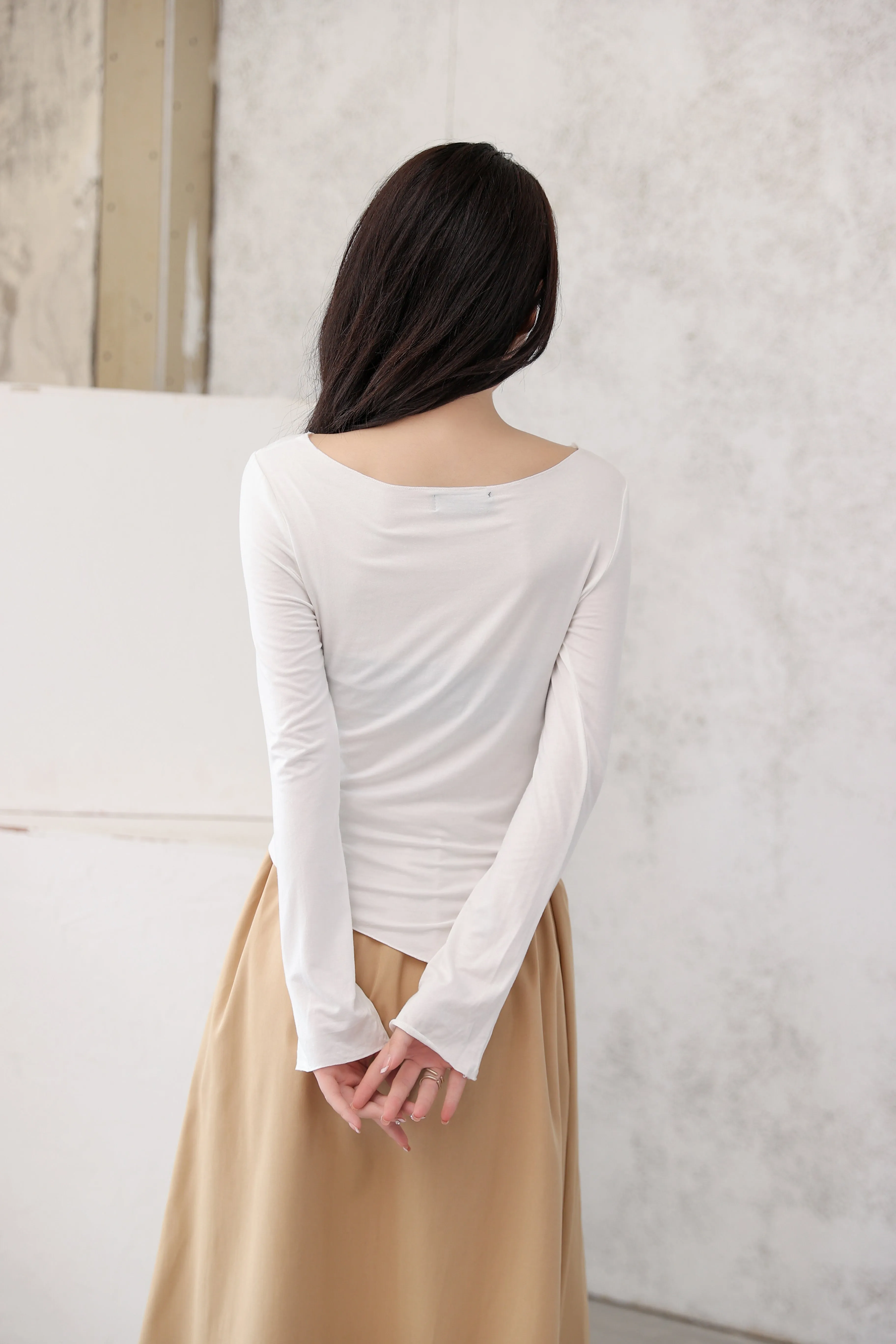 Asymmetric Neck Strap Long Sleeve Top