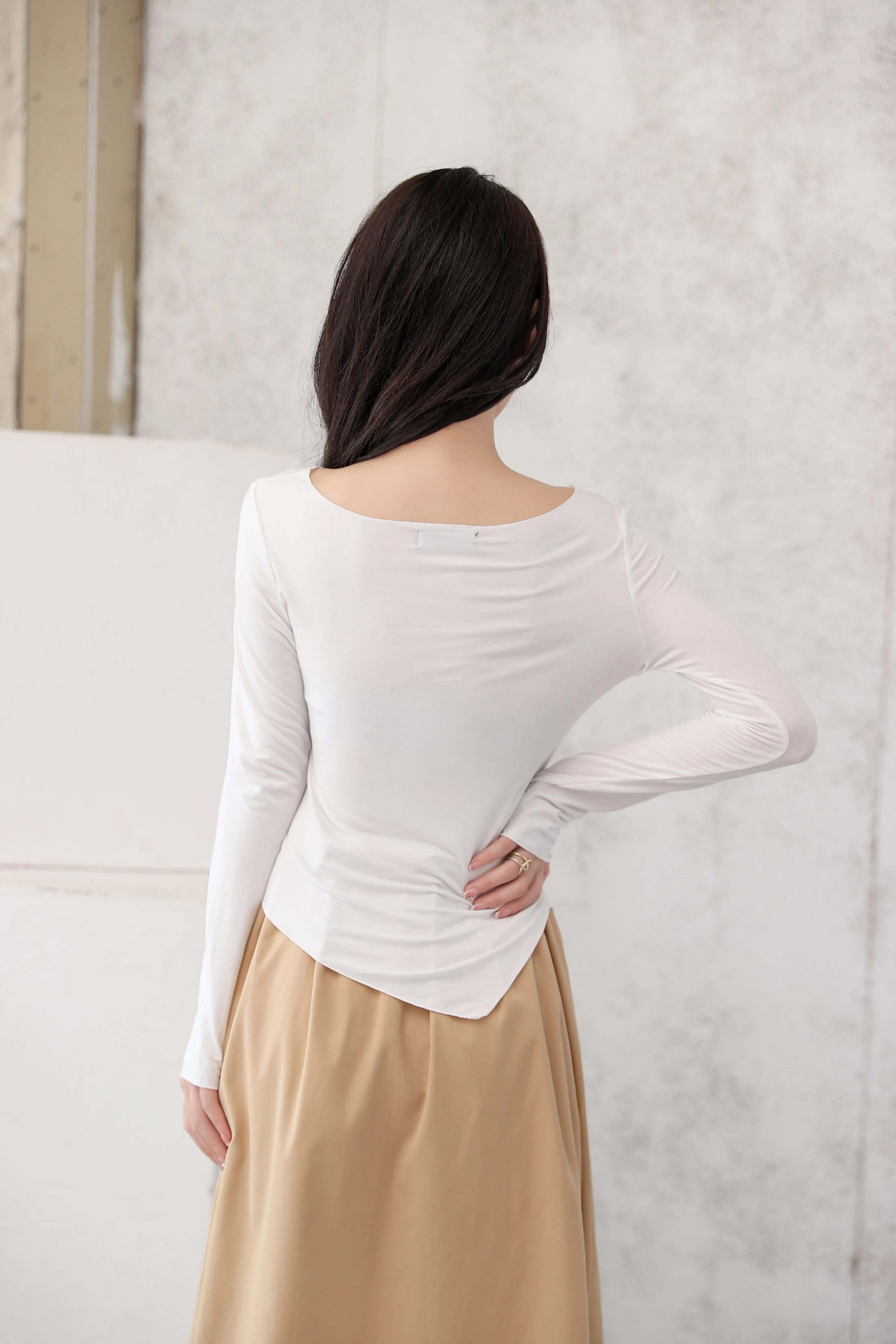 Asymmetric Neck Strap Long Sleeve Top