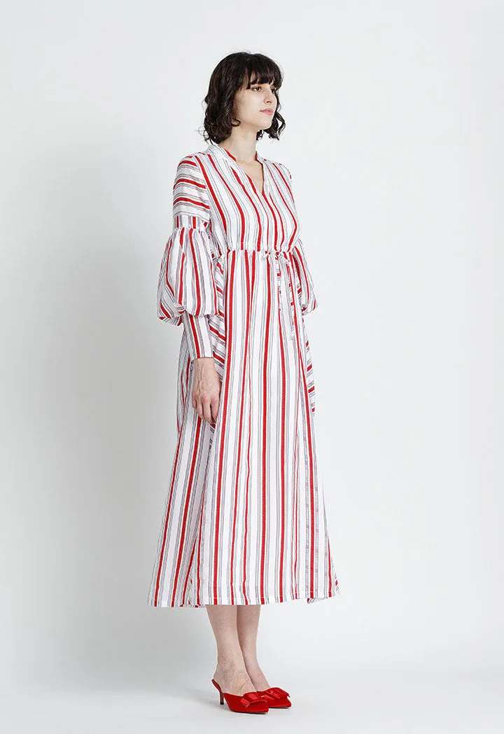 Balloon Sleeve Multicolor Striped Dress