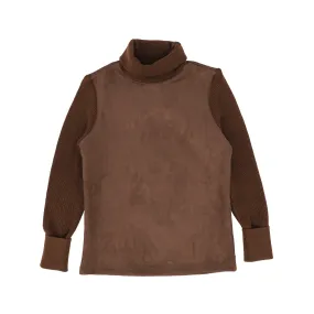 BAMBOO BROWN SUEDE KNIT SLEEVE TURTLENECK [Final Sale]