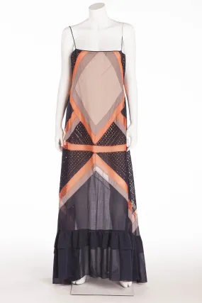 BCBG Maxazaria Runway - Navy, Coral, Gray and Beige Maxi Dress - M