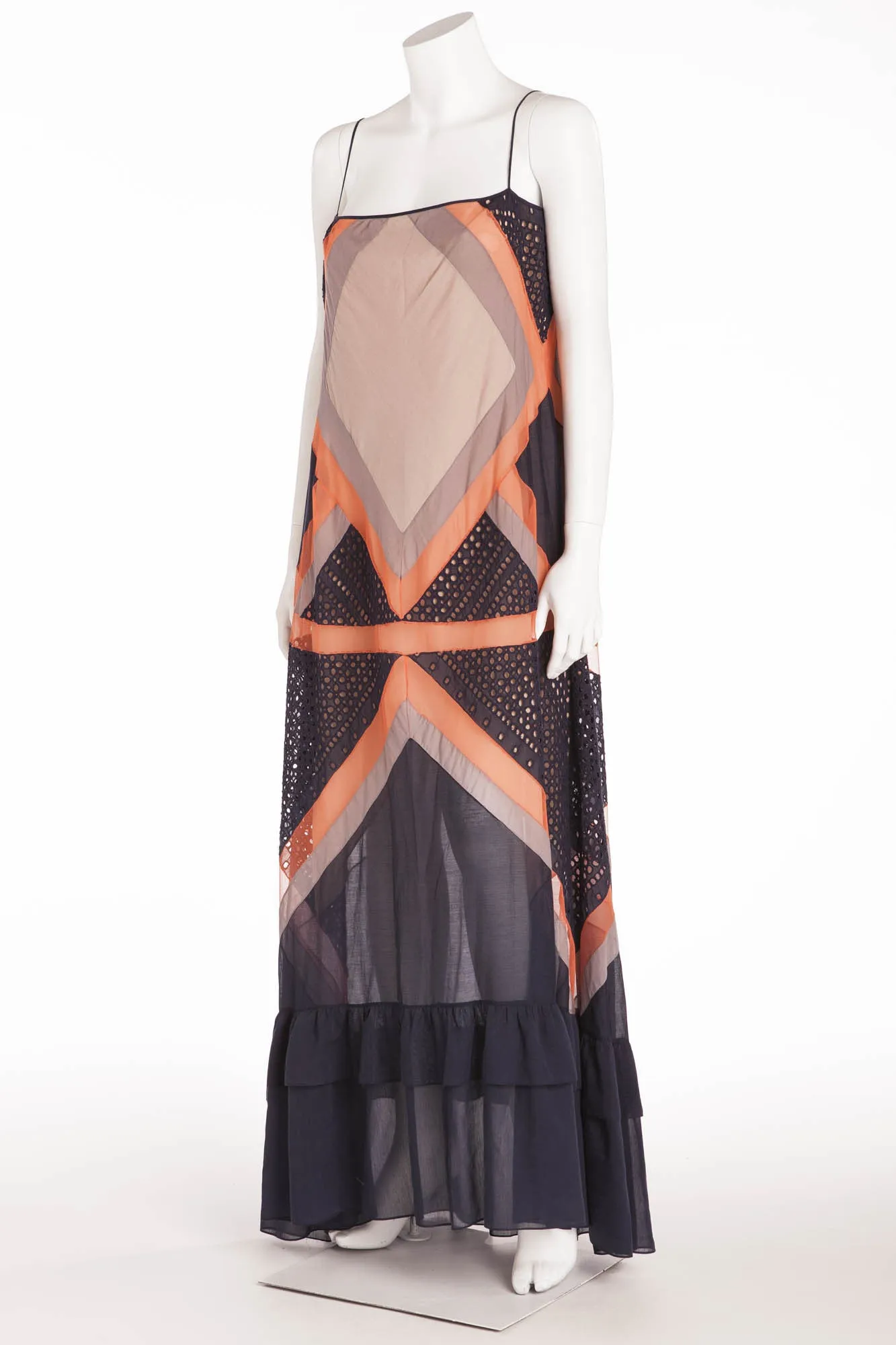 BCBG Maxazaria Runway - Navy, Coral, Gray and Beige Maxi Dress - M