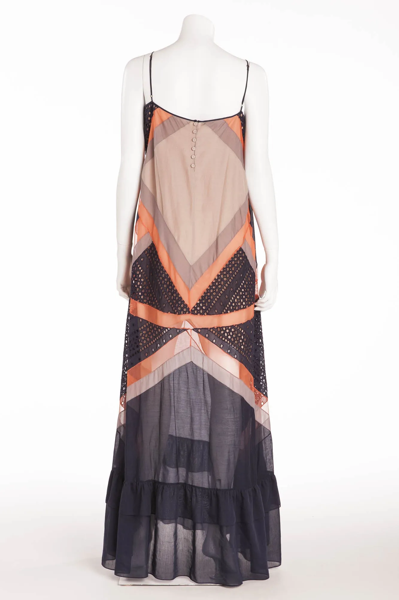 BCBG Maxazaria Runway - Navy, Coral, Gray and Beige Maxi Dress - M