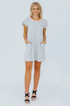 Be My Valentine Grey And White Striped Baby Doll Dress