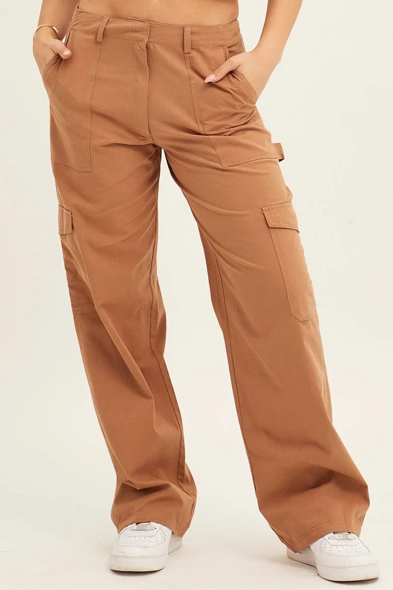 Beige Cargo Pant Mid Rise