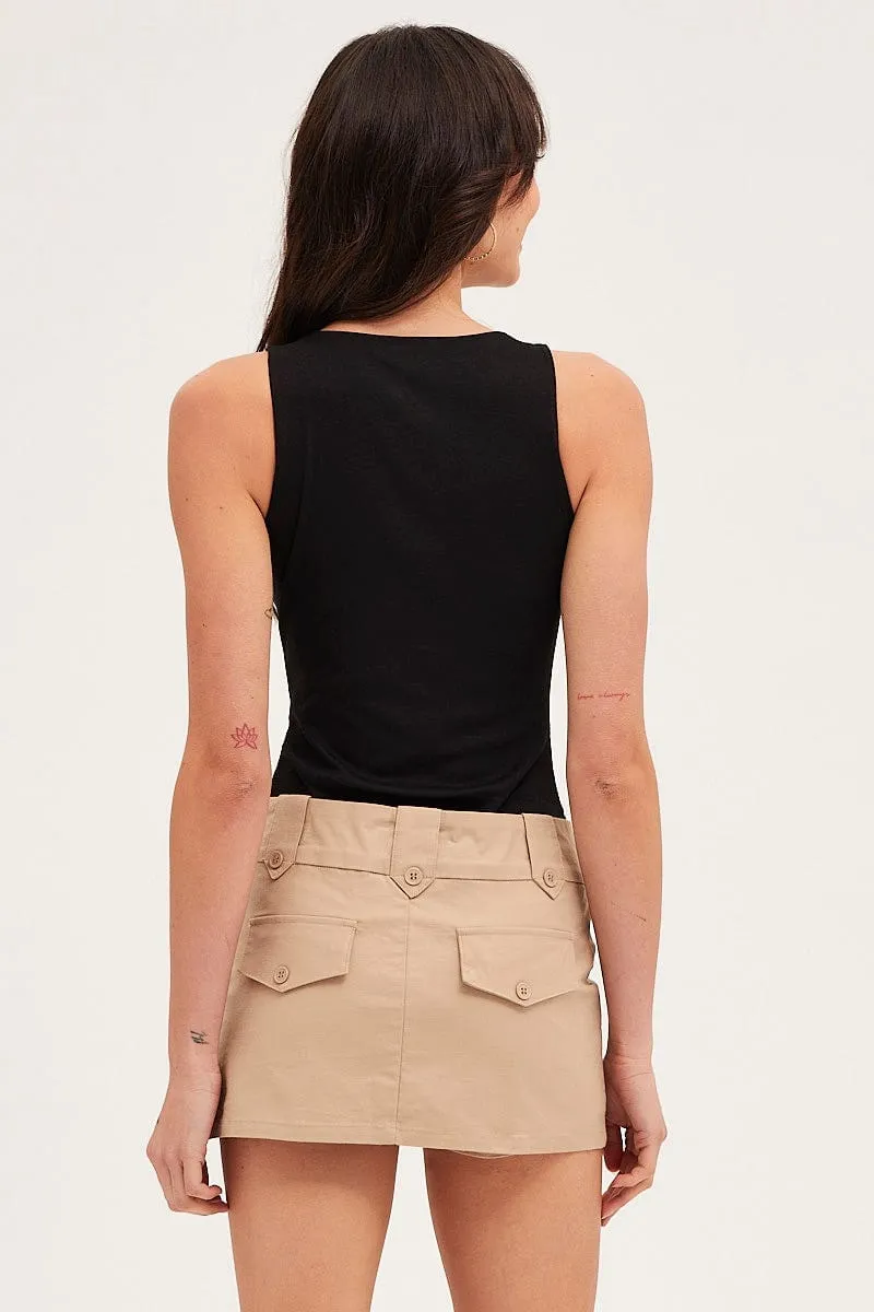 Beige Low Rise Micro Mini Skirt