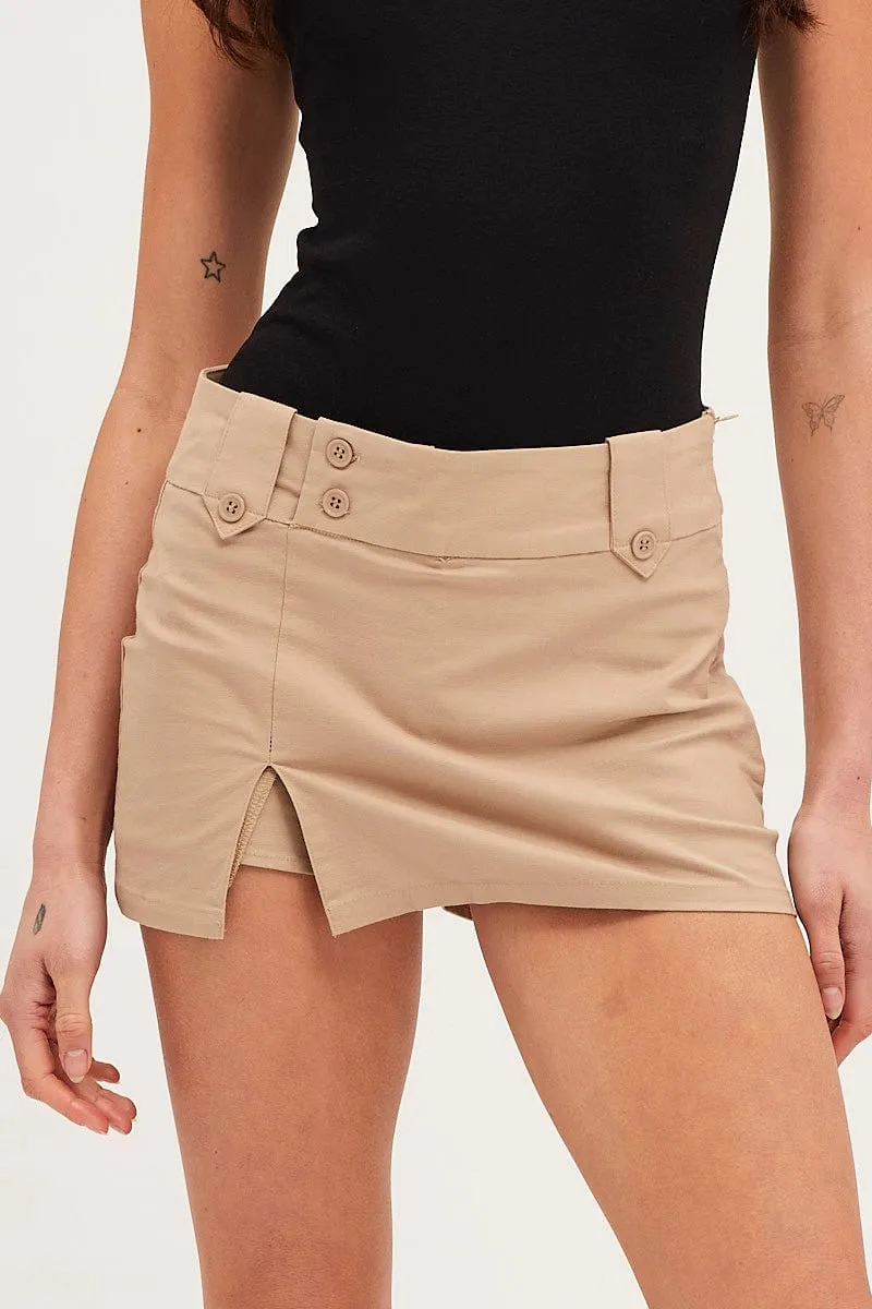 Beige Low Rise Micro Mini Skirt