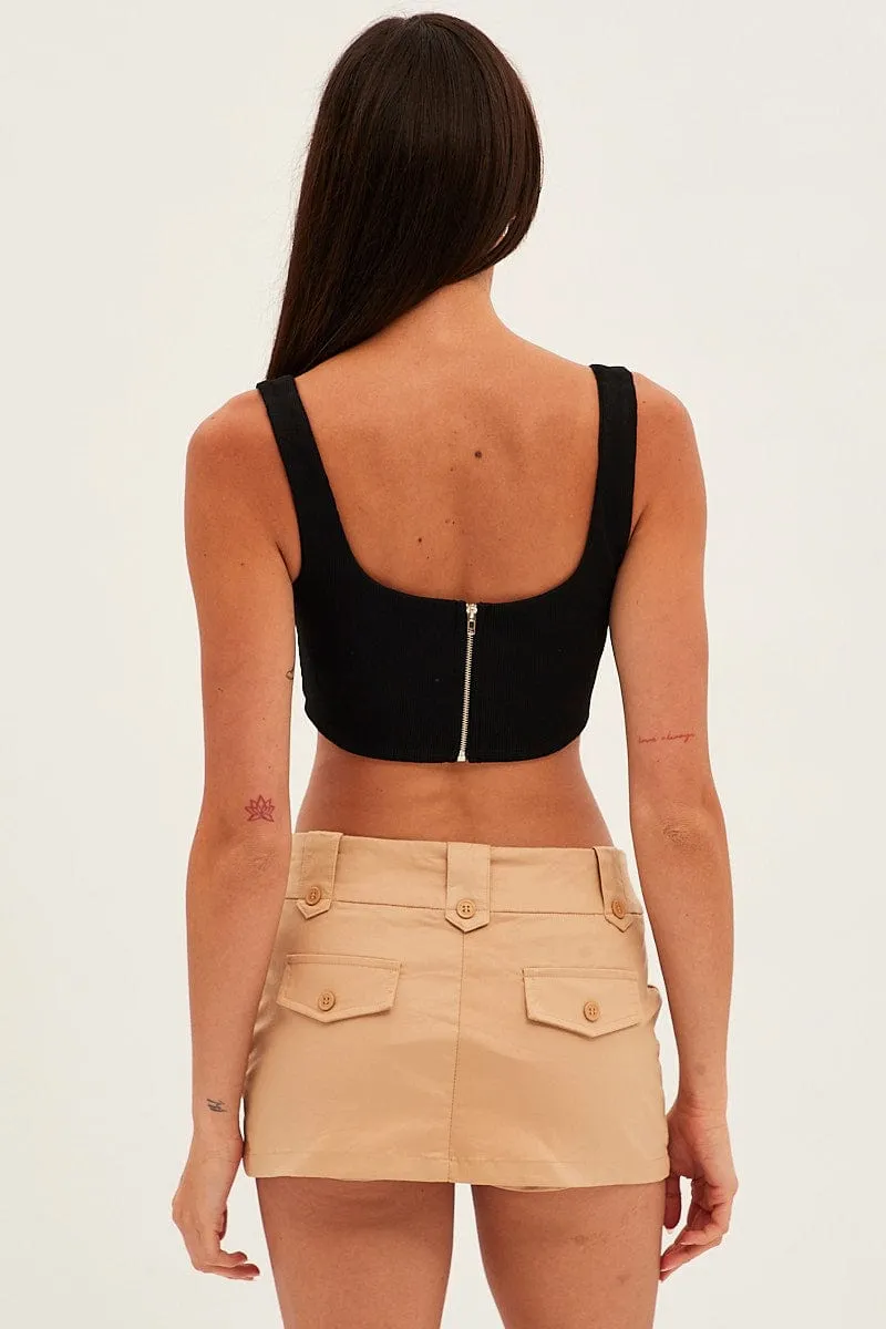 Beige Mini Skort Mid Rise