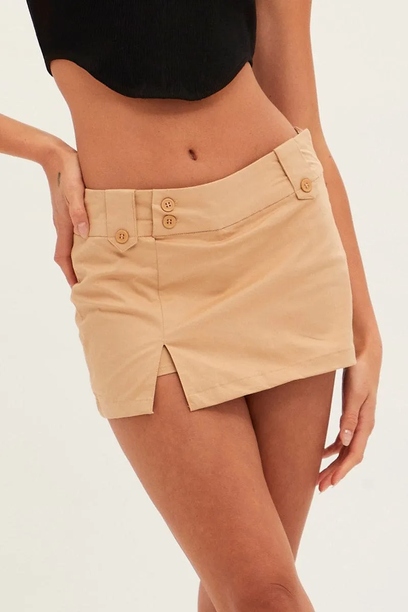 Beige Mini Skort Mid Rise