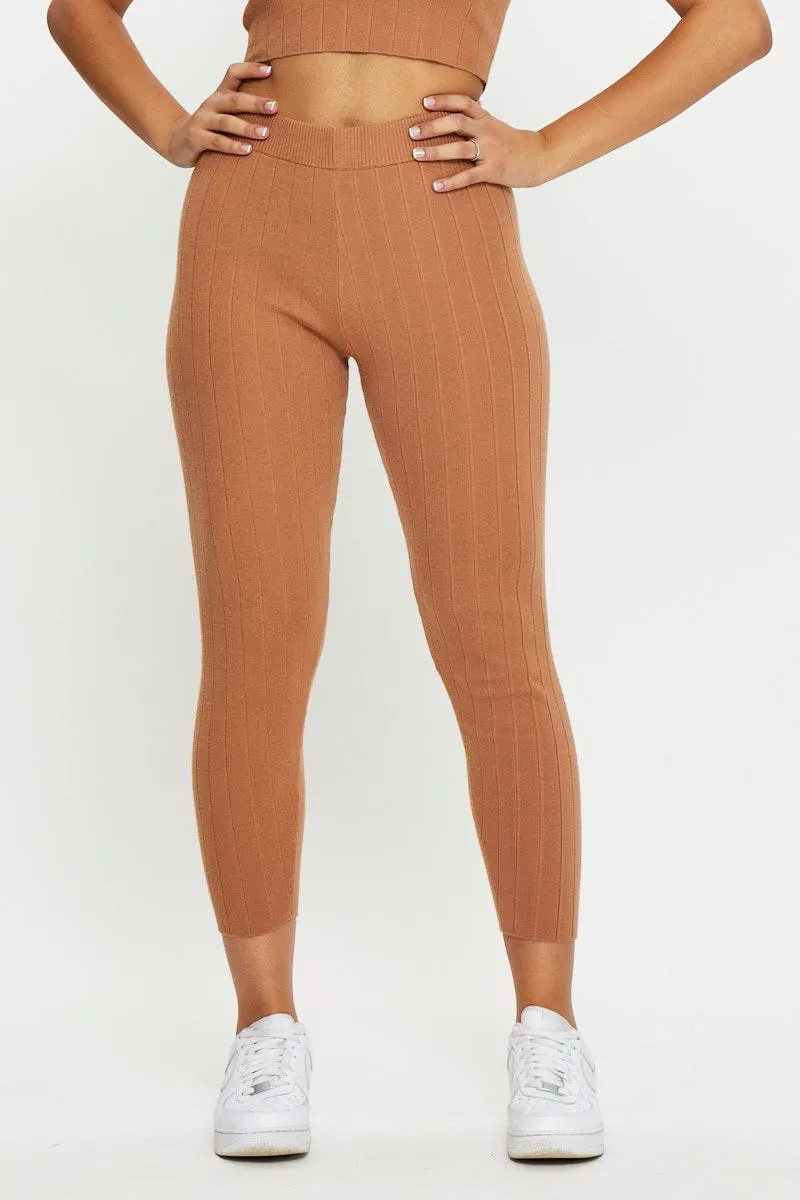 Beige Ribbed Knit Leggings