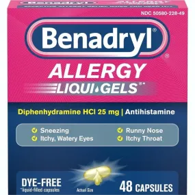 Benadryl Liqui-Gels Diphenhydramine Allergy and Sinus Treatment - 48 Capsules