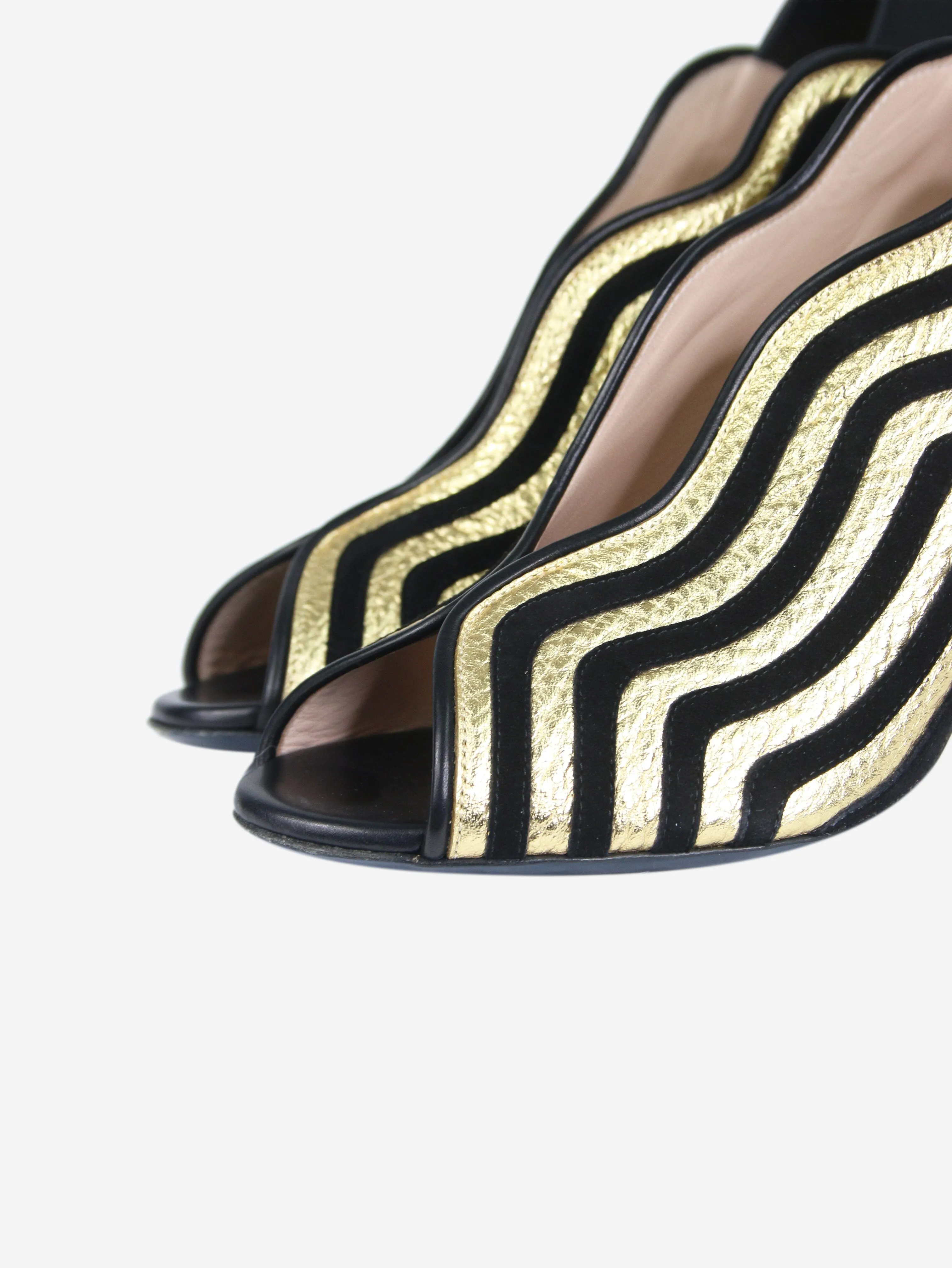 Black and gold wavy open-toe pumps - size EU 41