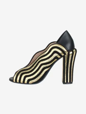 Black and gold wavy open-toe pumps - size EU 41