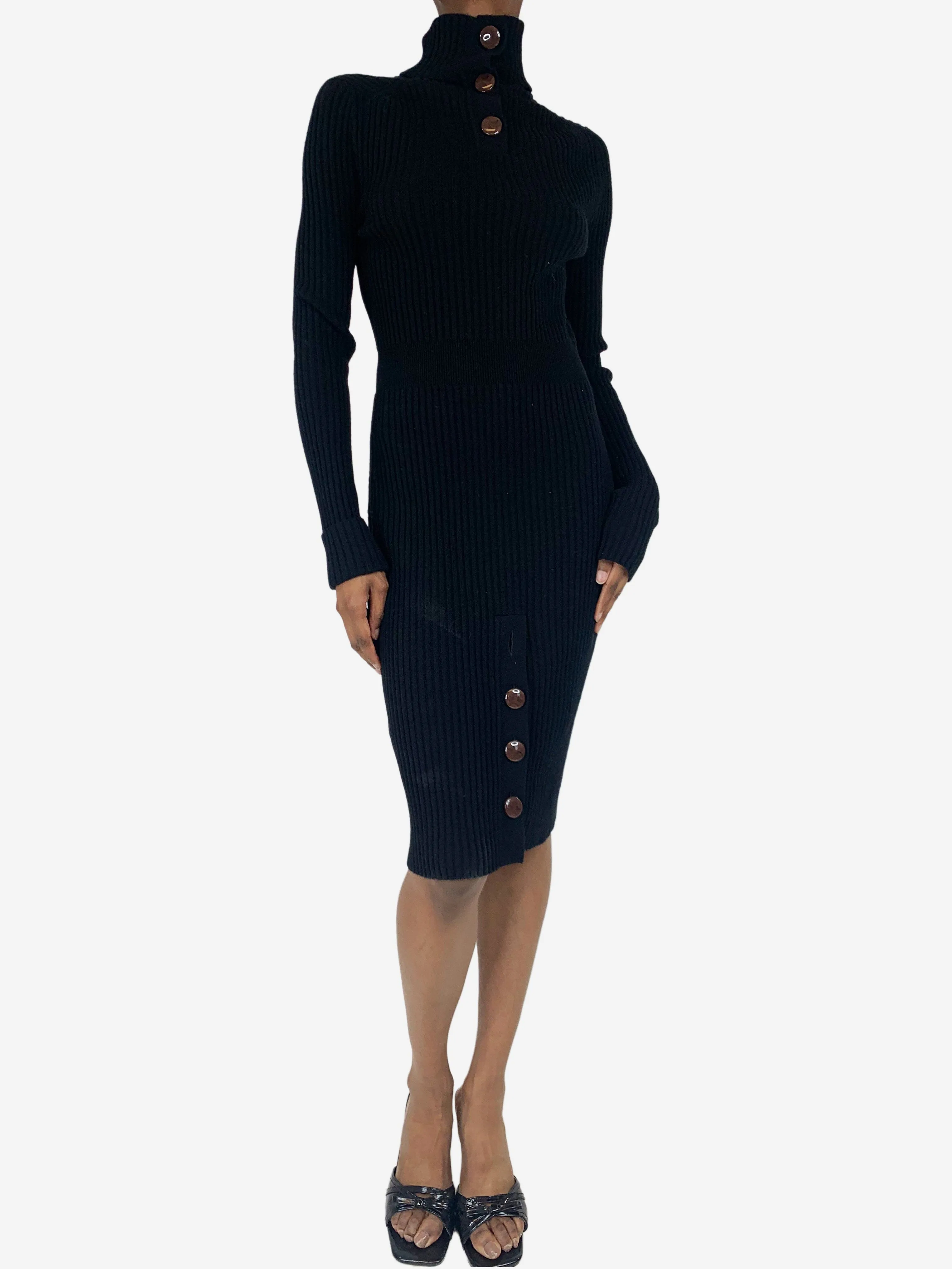 Black cashmere ribbed knit dress - size UK 6