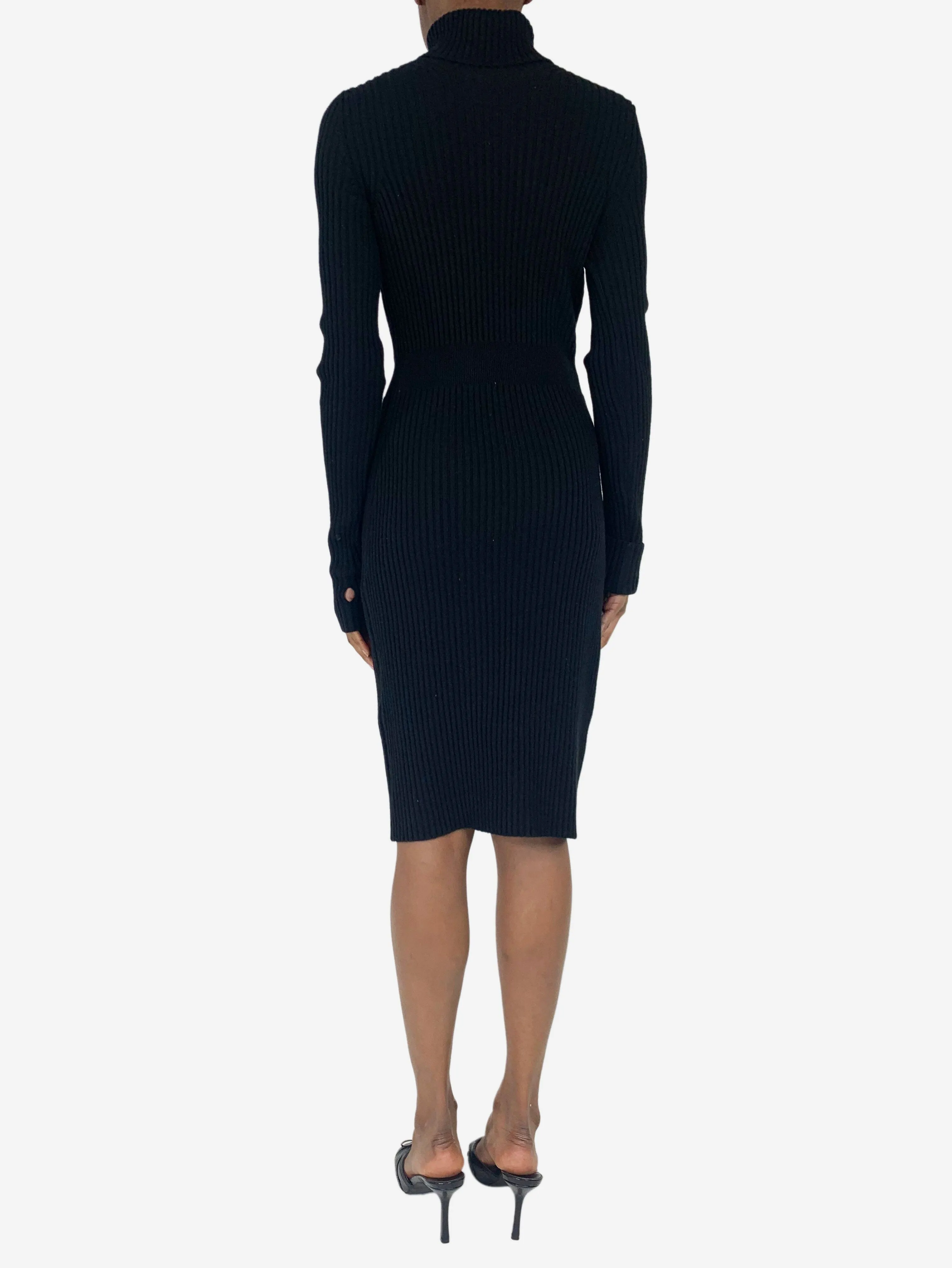 Black cashmere ribbed knit dress - size UK 6