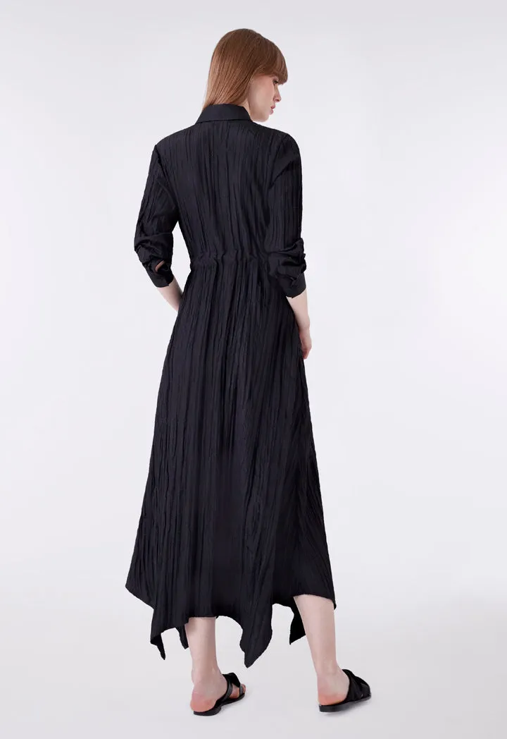 Black Crinkle Maxi Shirt Dress