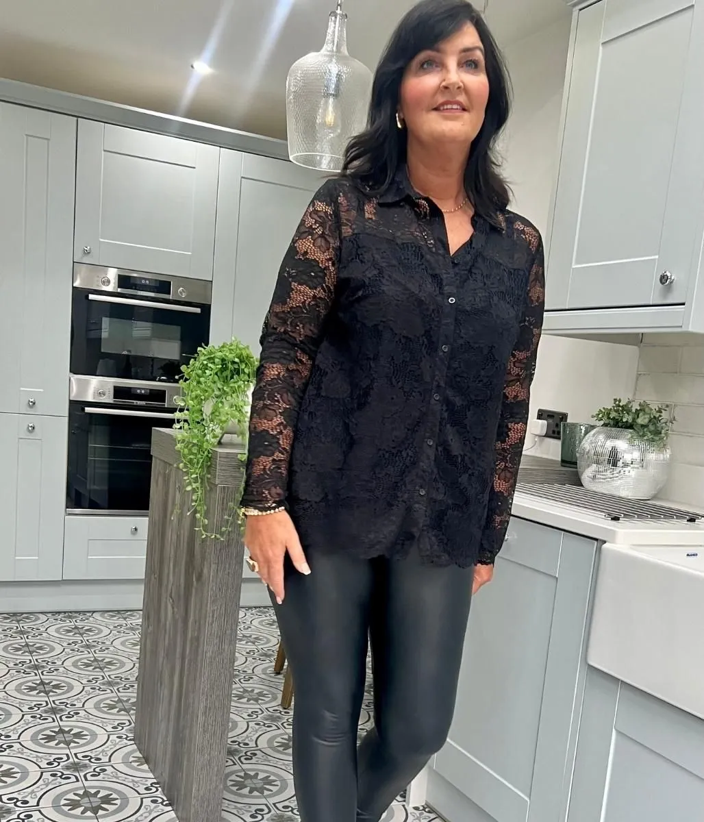 Black Lace Overlay Evening Blouse