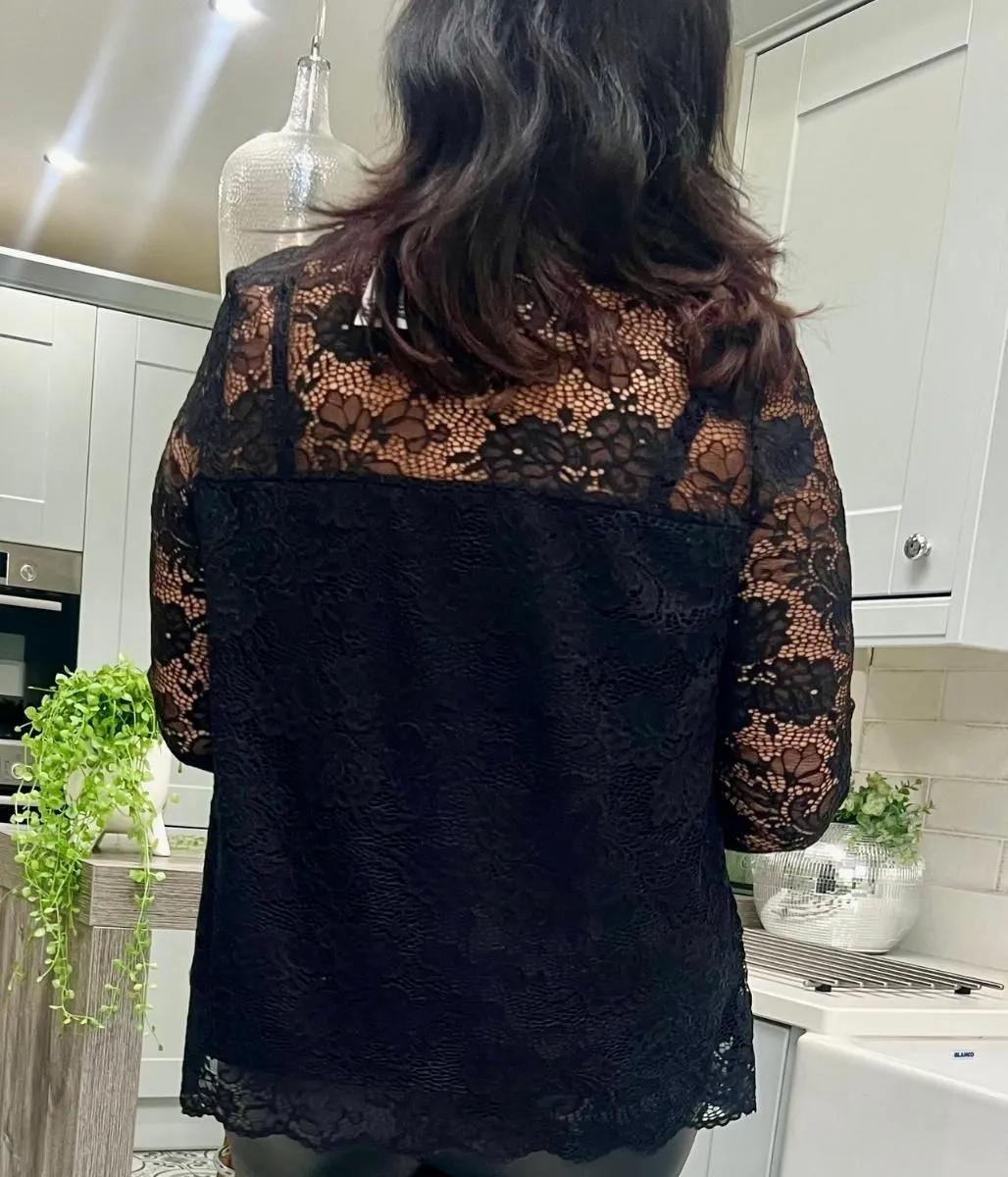 Black Lace Overlay Evening Blouse