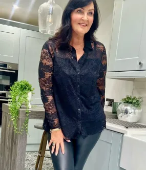 Black Lace Overlay Evening Blouse