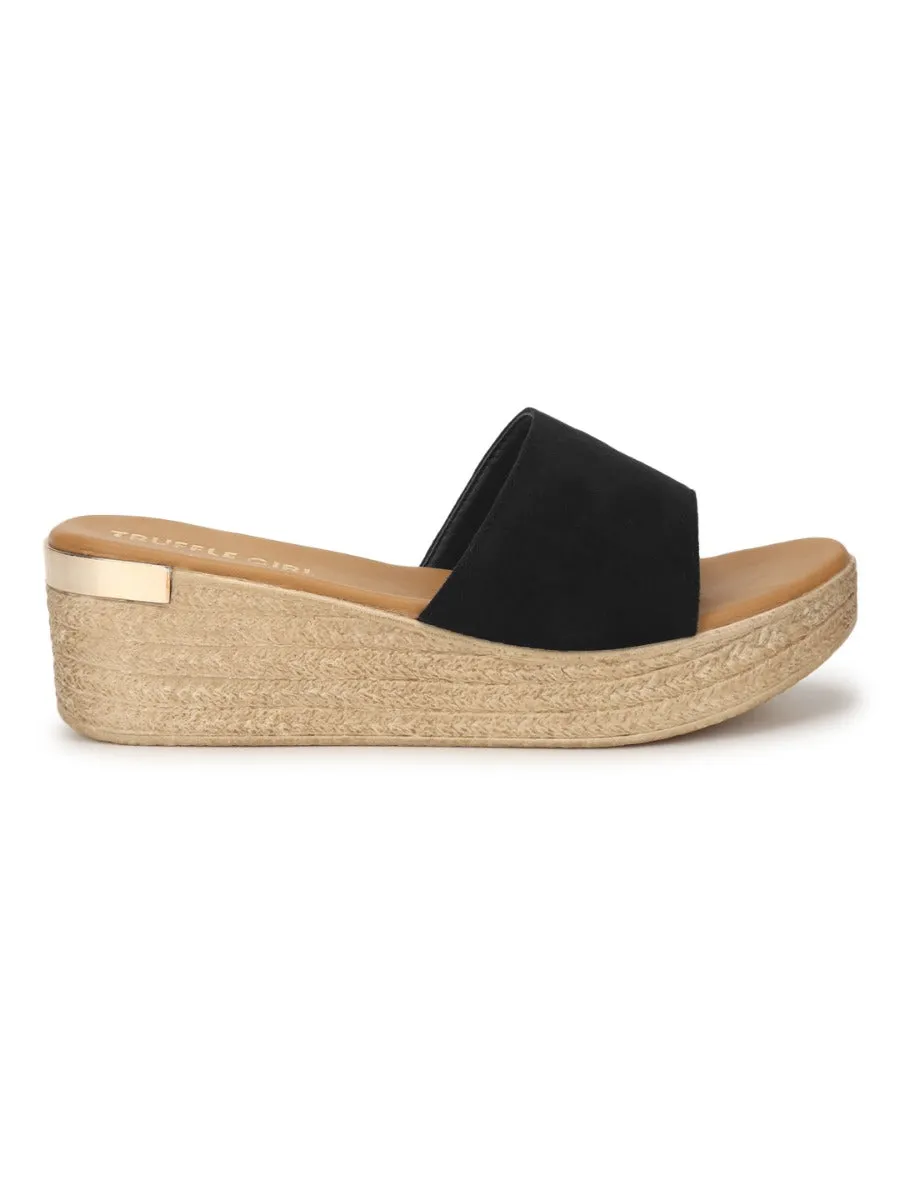 Black Micro Slip On Wedges