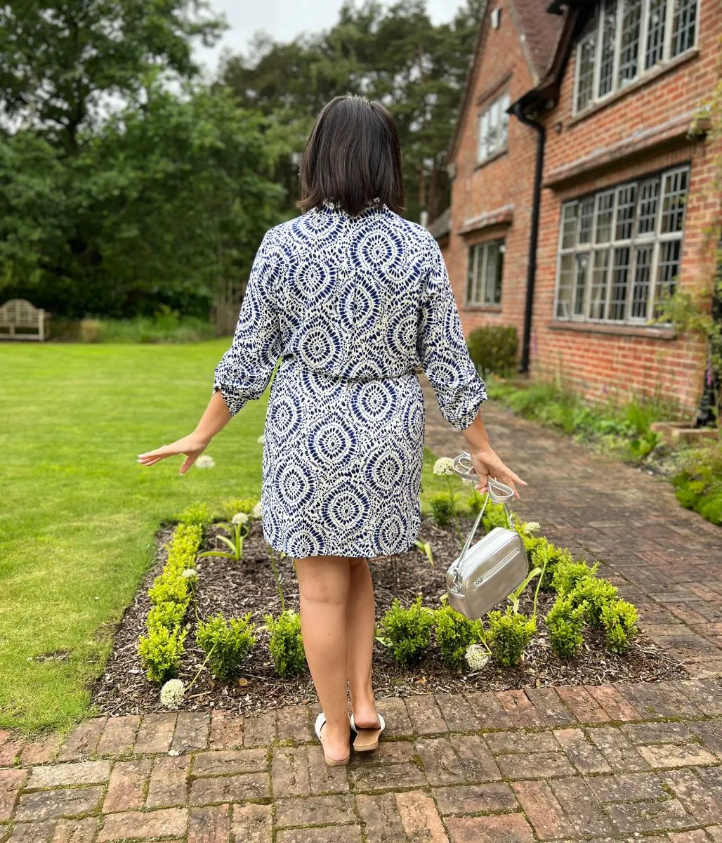 Blue Dial Print Shirt Dress