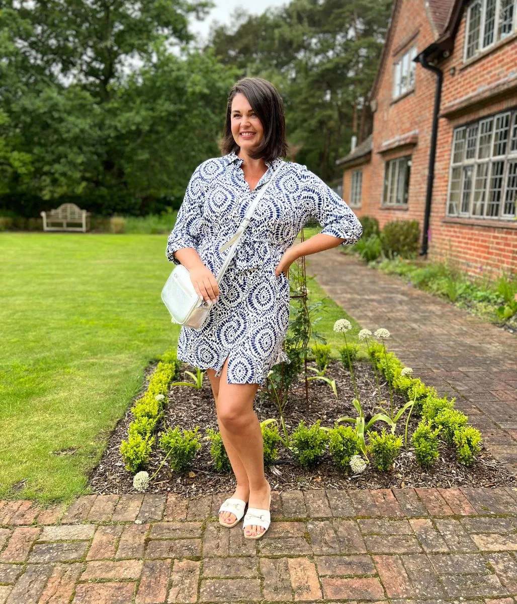 Blue Dial Print Shirt Dress