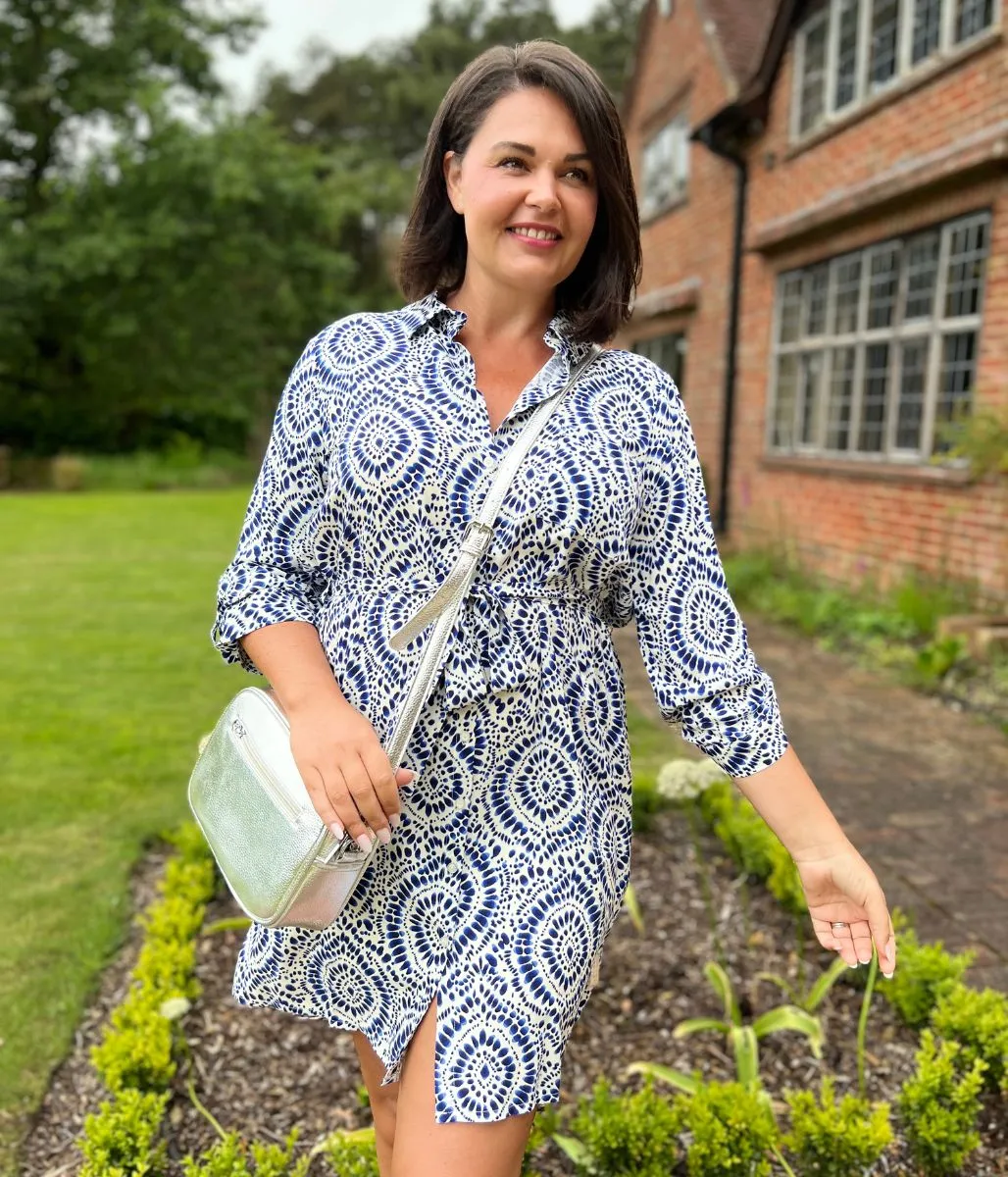 Blue Dial Print Shirt Dress