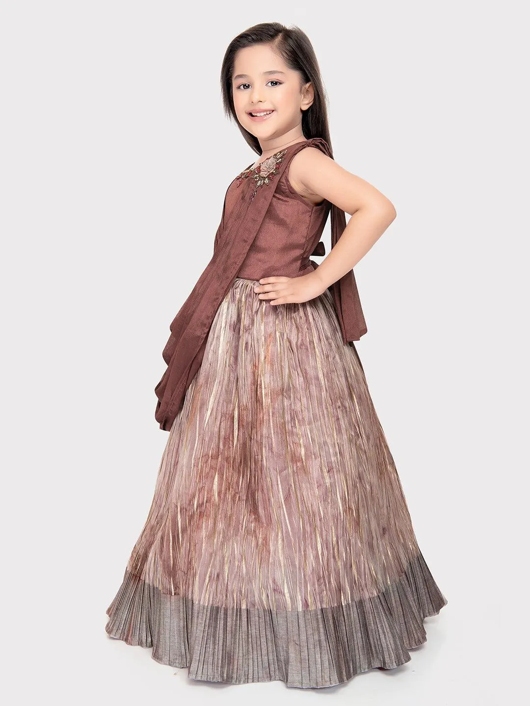 Brown Coloured Dupatta Style Ethnic Wear Gown For Girls \ Ethnic Gown For Girls