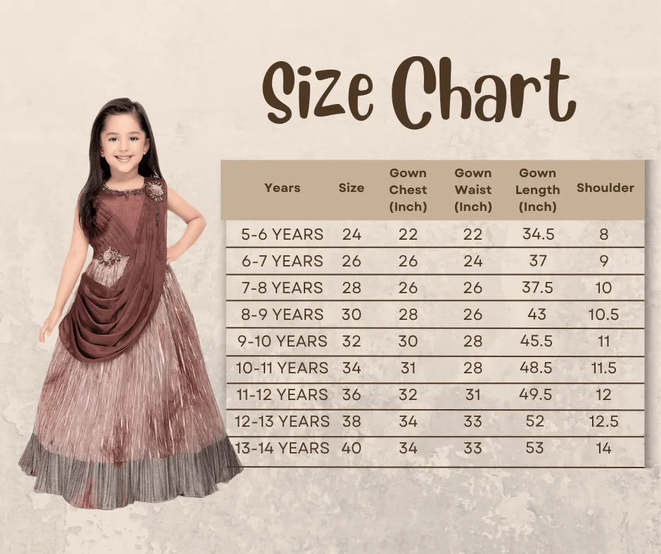 Brown Coloured Dupatta Style Ethnic Wear Gown For Girls \ Ethnic Gown For Girls