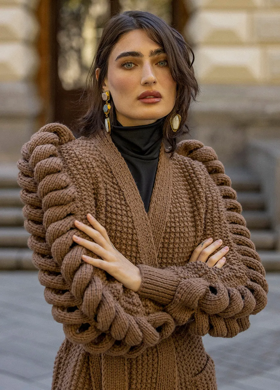 BROWN HAND KNITTED COAT