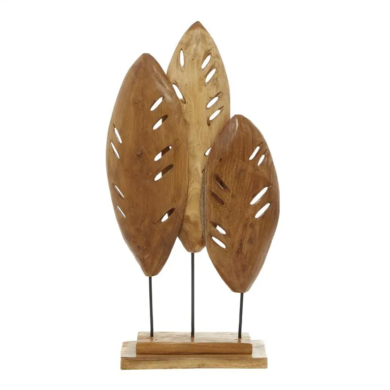 BROWN TEAK WOOD LEAF HANDMADE SCULPTURE