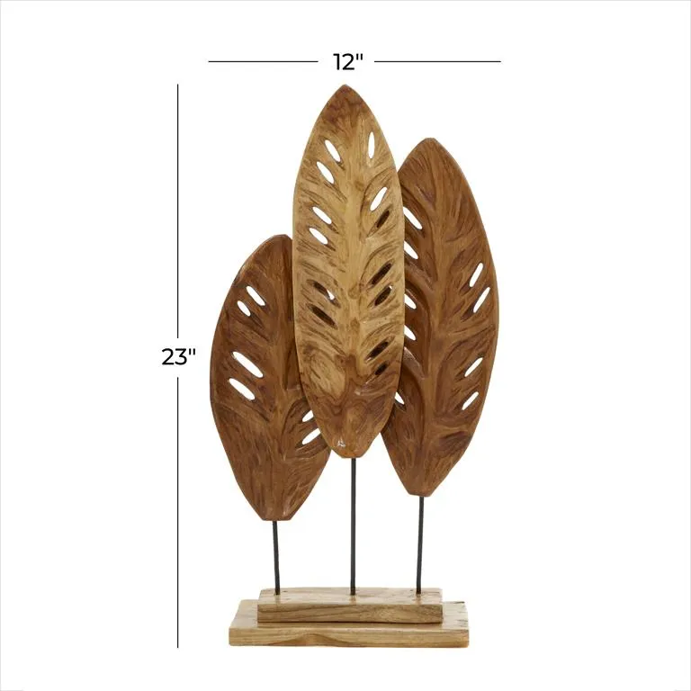 BROWN TEAK WOOD LEAF HANDMADE SCULPTURE