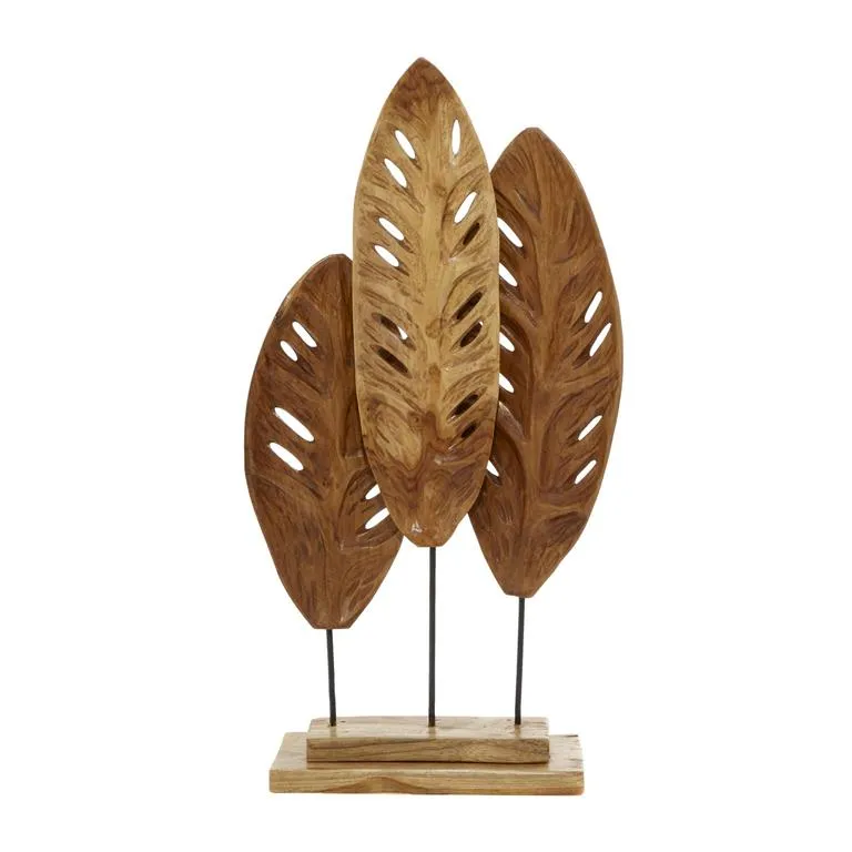 BROWN TEAK WOOD LEAF HANDMADE SCULPTURE