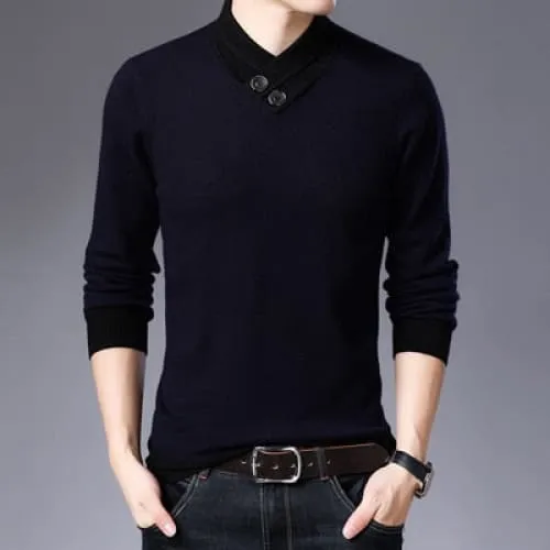 Casual Turtleneck Double Collar Slim Fit Men Sweater