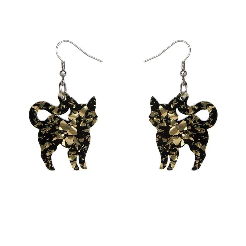 Cat Chunky Glitter Resin Drop Earrings - Yellow