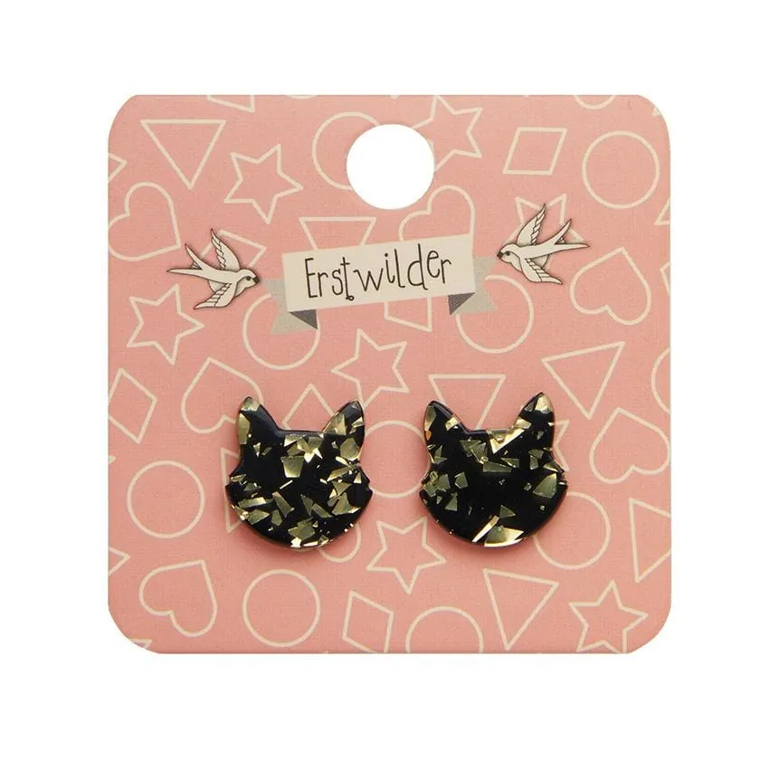 Cat Head Chunky Glitter Resin Stud Earrings - Yellow