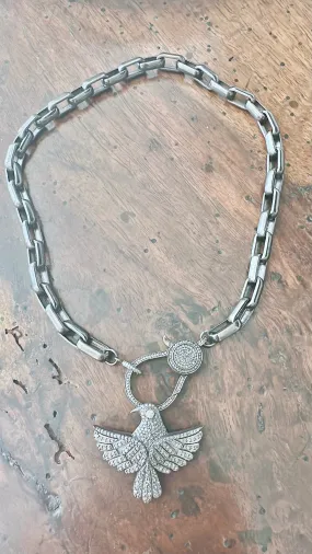 Chunky Link Chain Necklace with Pave Diamond Lock