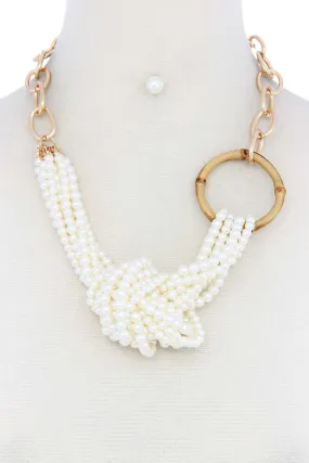 Chunky Pearl Knot Bamboo Ring Necklace